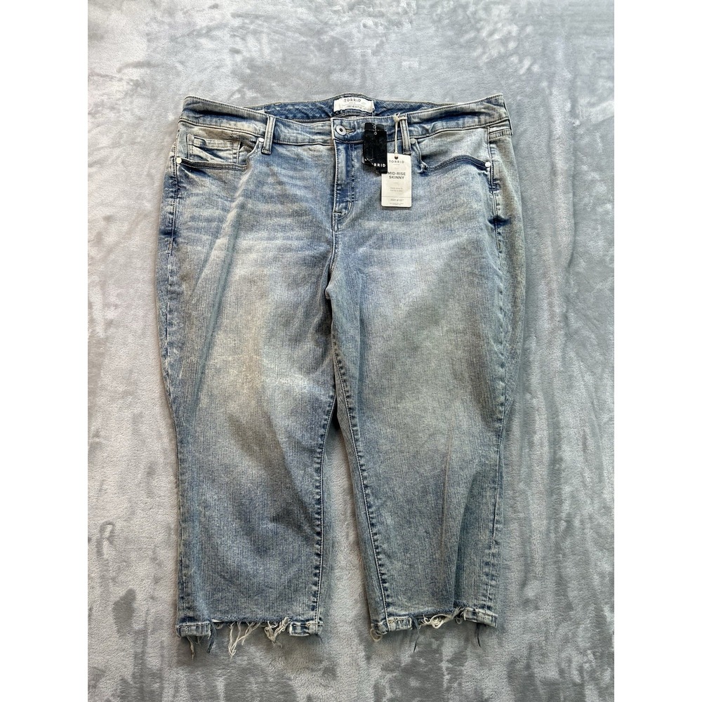 New Torrid Jeans Womens Plus Sz 24 Blue Mid‎ Rise Skinny Stretch Denim Whiskered